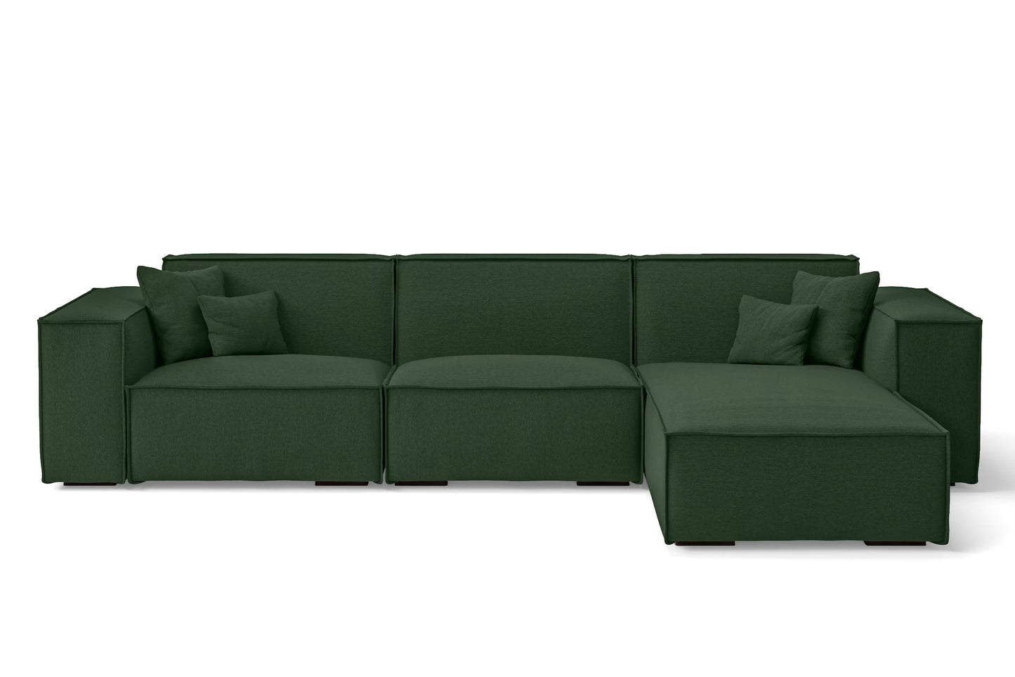 Naples 3 Seater Right Hand Facing Chaise Lounge Corner Sofa Forest Green Linen Fabric