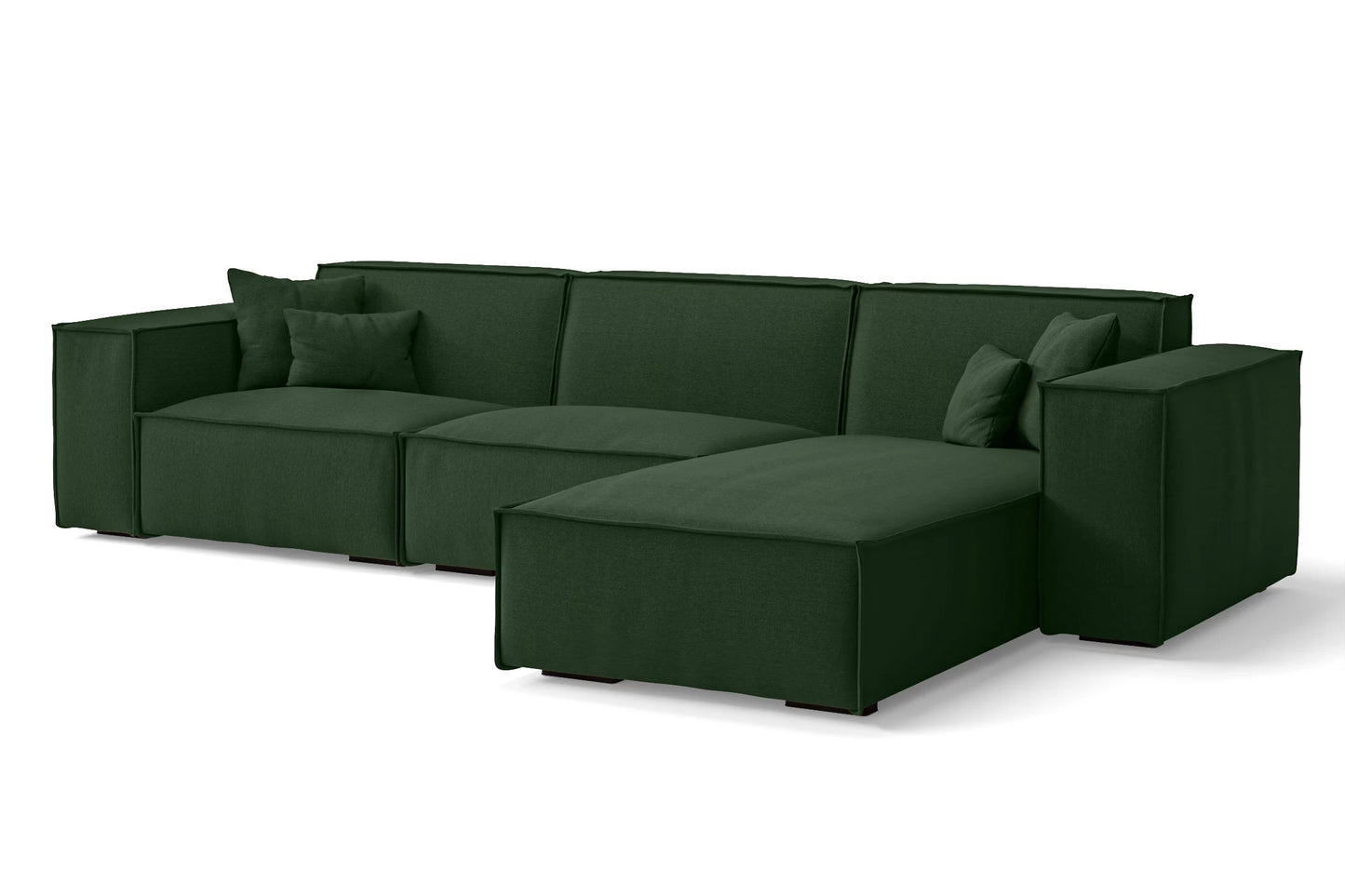 Naples 3 Seater Right Hand Facing Chaise Lounge Corner Sofa Forest Green Linen Fabric