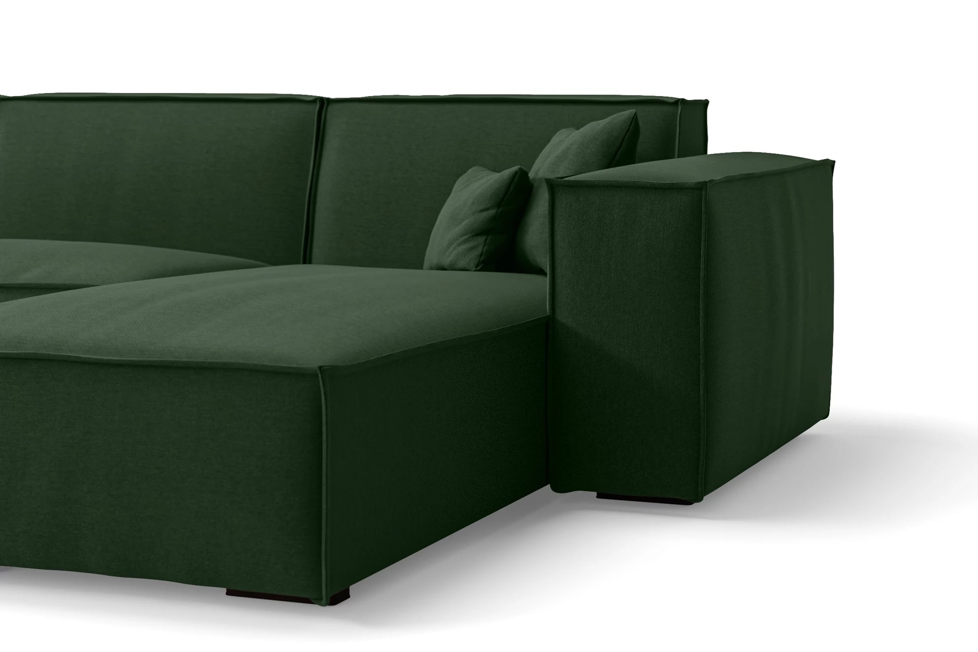 Naples 3 Seater Right Hand Facing Chaise Lounge Corner Sofa Forest Green Linen Fabric