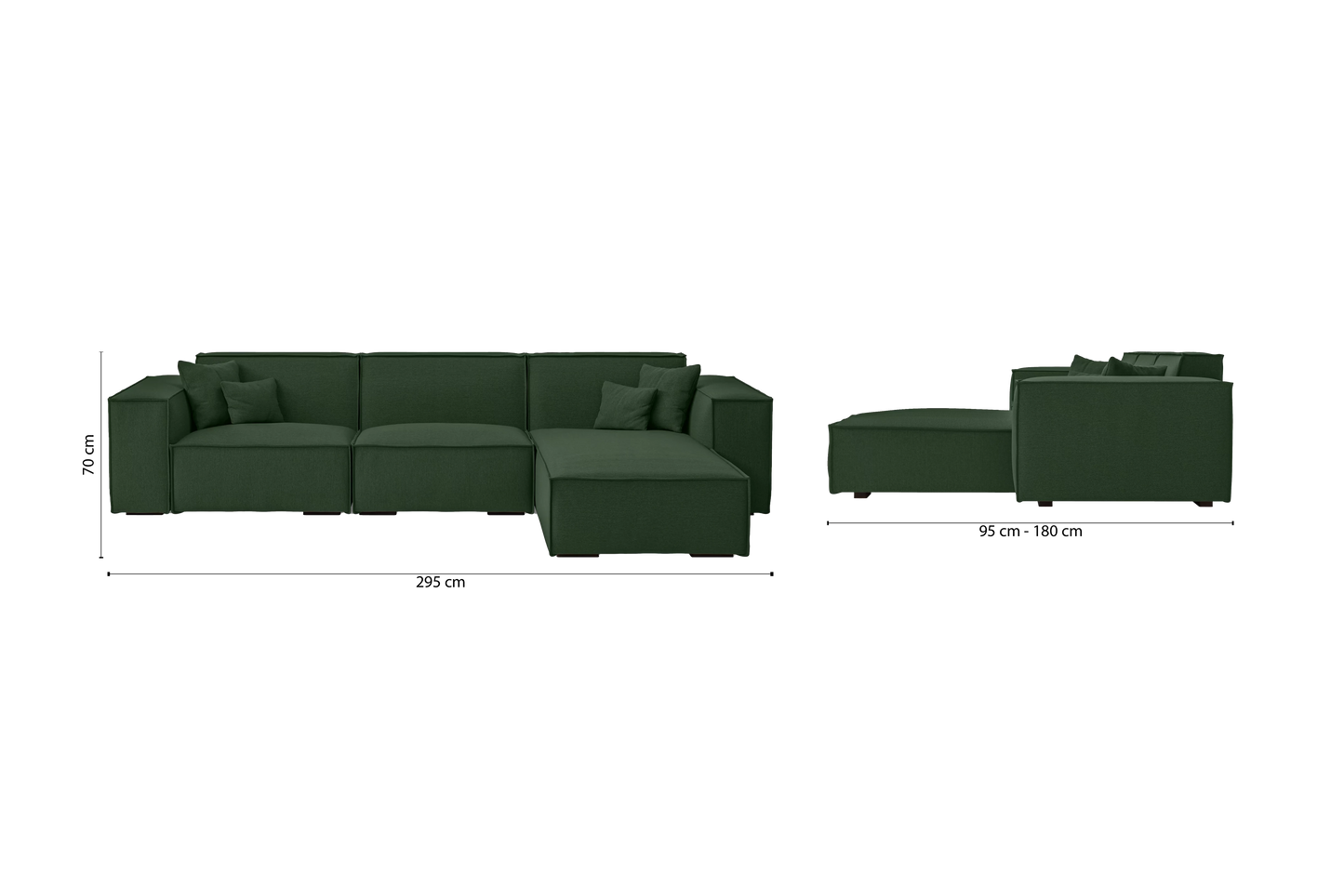 Naples 3 Seater Right Hand Facing Chaise Lounge Corner Sofa Forest Green Linen Fabric