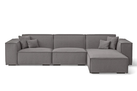 Naples 3 Seater Right Hand Facing Chaise Lounge Corner Sofa Grey Linen Fabric