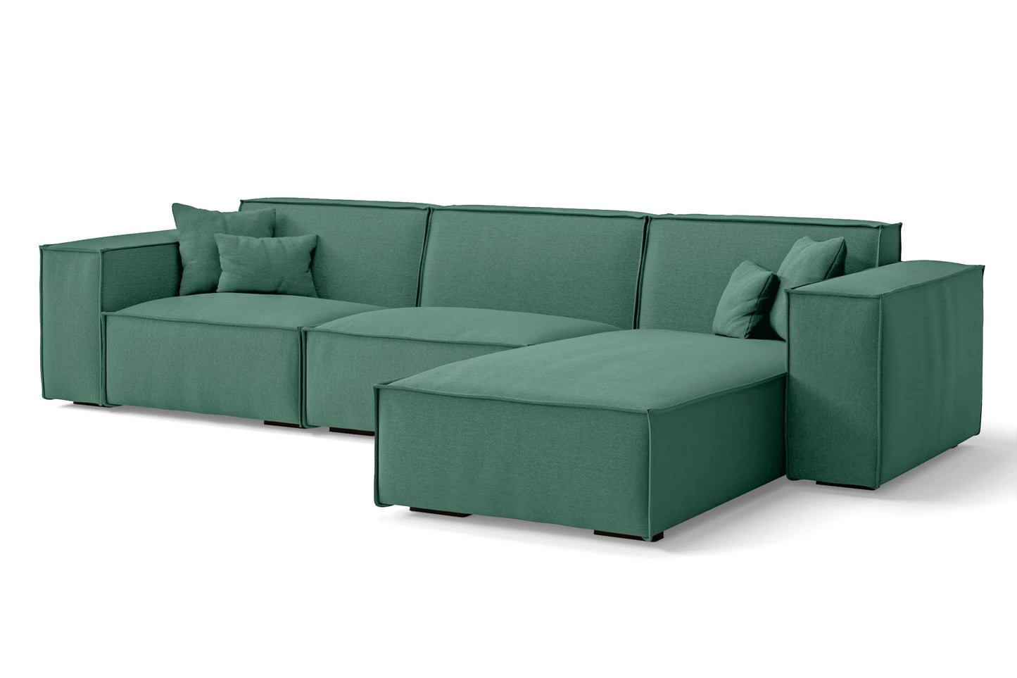 Naples 3 Seater Right Hand Facing Chaise Lounge Corner Sofa Mint Green Linen Fabric