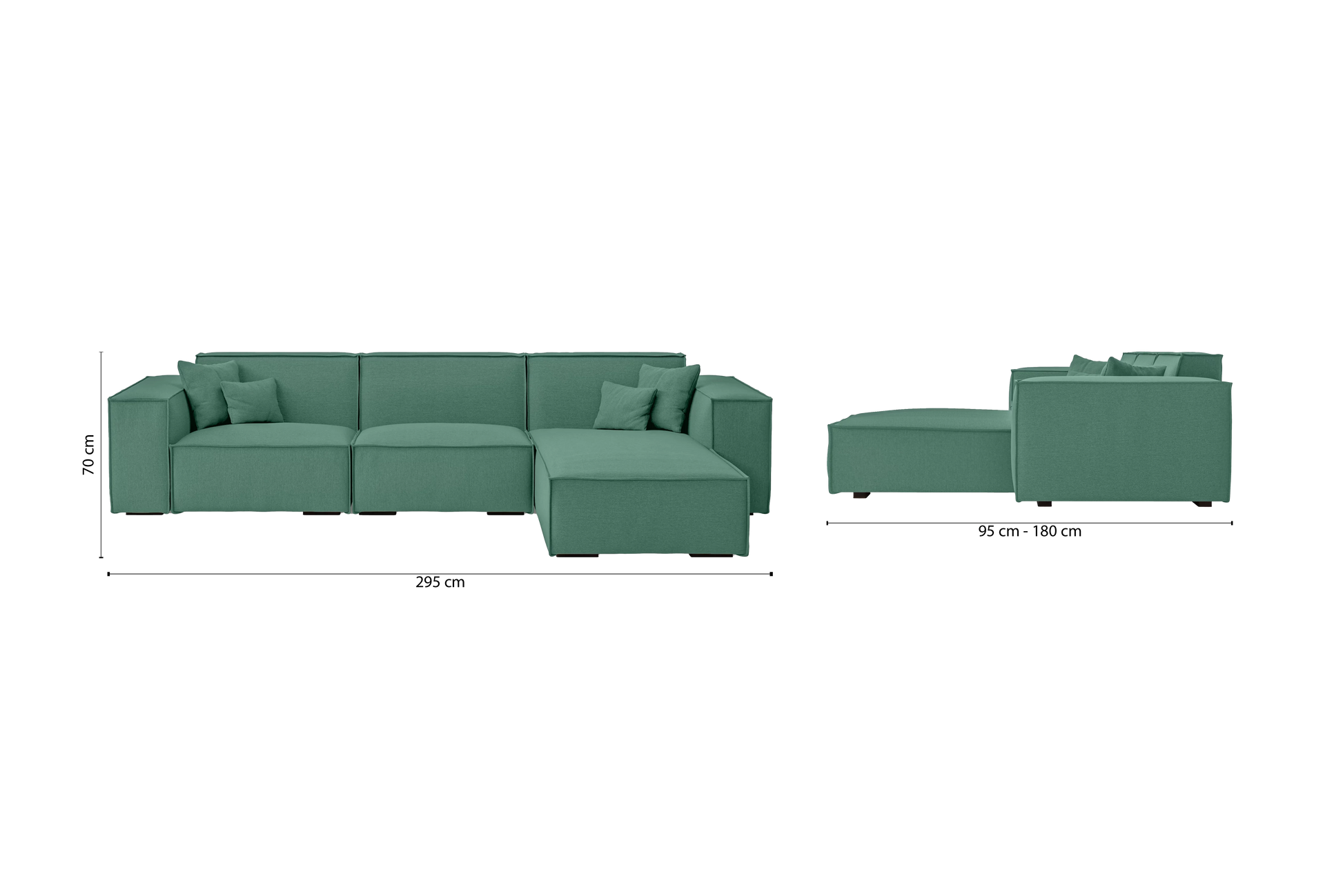 Naples 3 Seater Right Hand Facing Chaise Lounge Corner Sofa Mint Green Linen Fabric