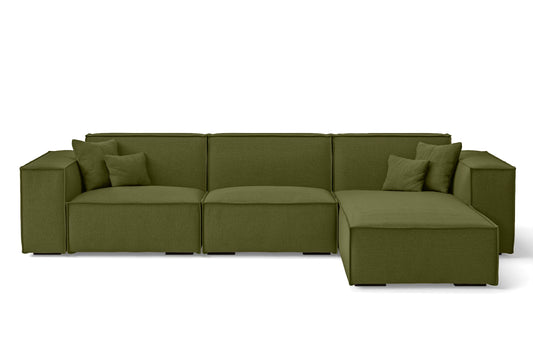 Naples 3 Seater Right Hand Facing Chaise Lounge Corner Sofa Olive Linen Fabric