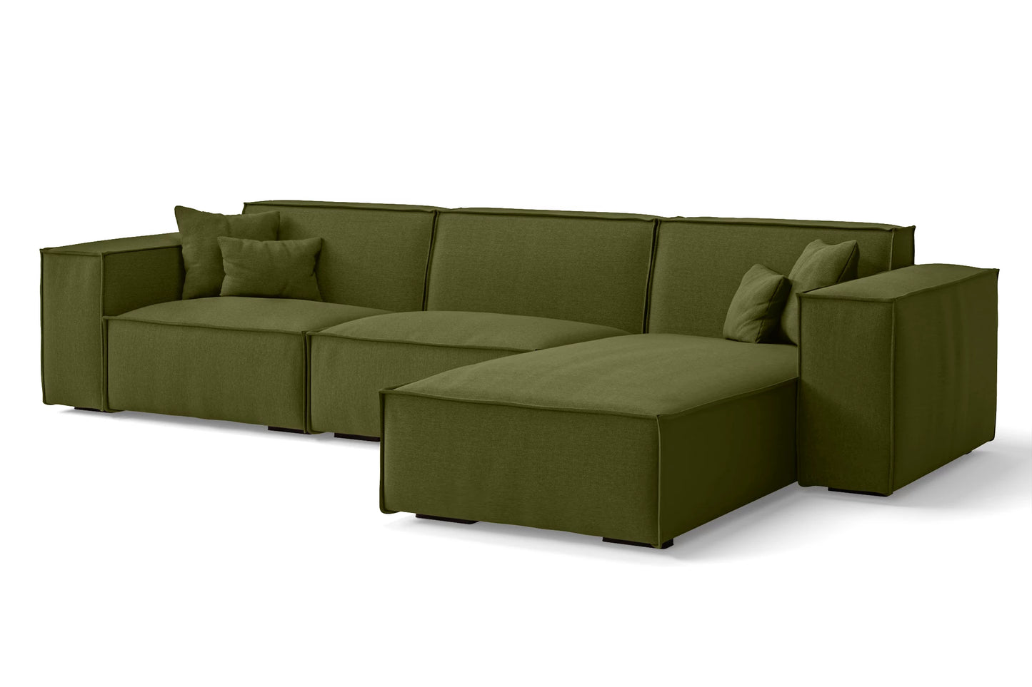 Naples 3 Seater Right Hand Facing Chaise Lounge Corner Sofa Olive Linen Fabric