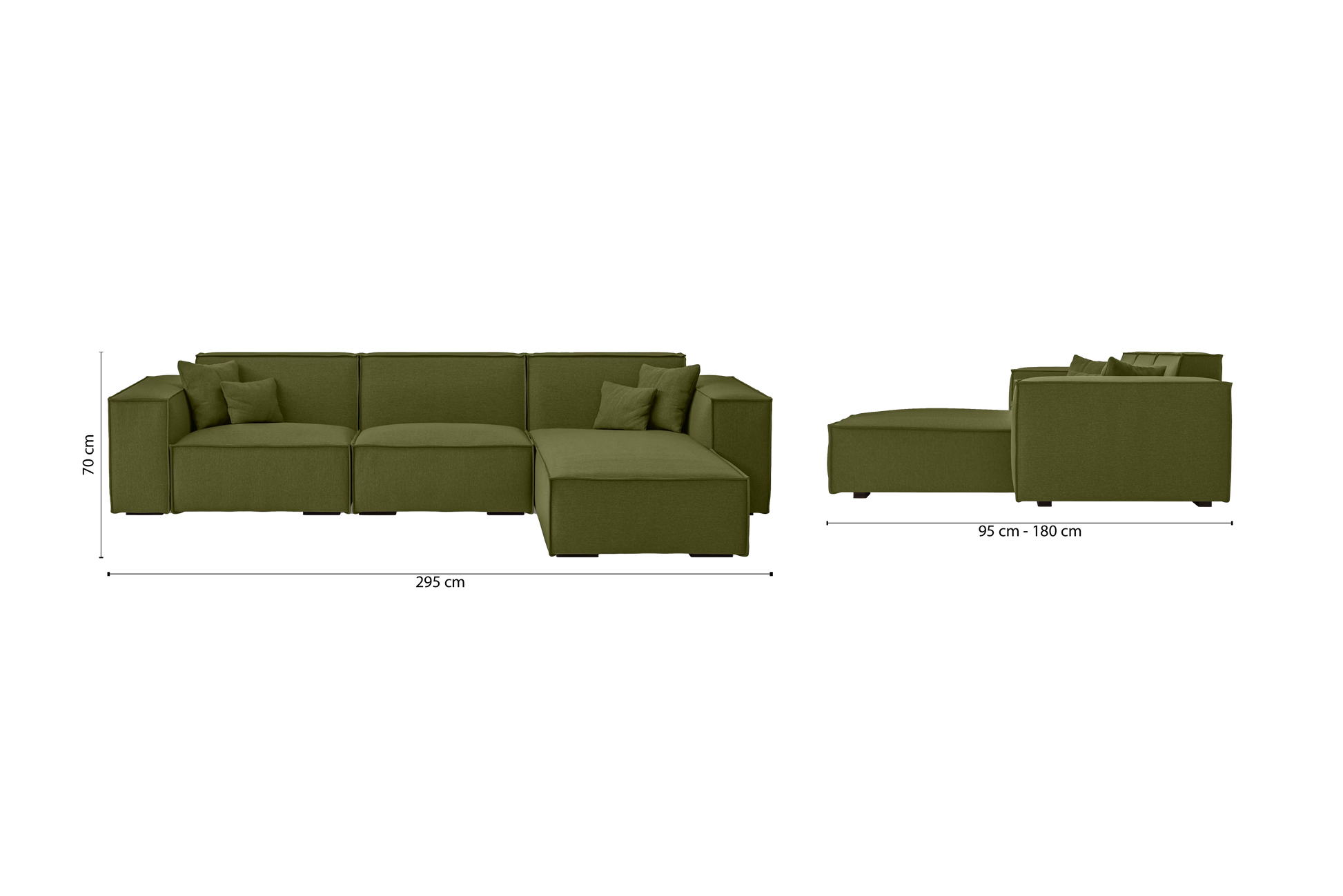 Naples 3 Seater Right Hand Facing Chaise Lounge Corner Sofa Olive Linen Fabric