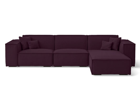 Naples 3 Seater Right Hand Facing Chaise Lounge Corner Sofa Purple Linen Fabric