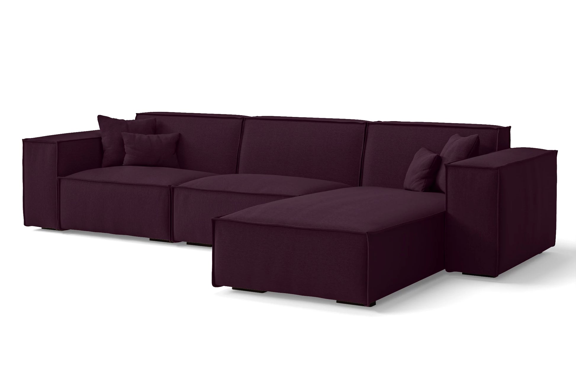 Naples 3 Seater Right Hand Facing Chaise Lounge Corner Sofa Purple Linen Fabric