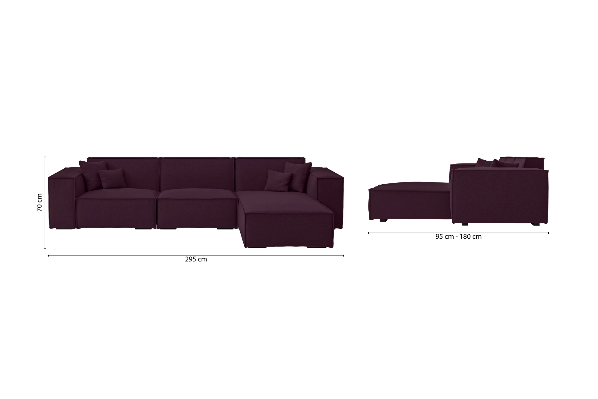 Naples 3 Seater Right Hand Facing Chaise Lounge Corner Sofa Purple Linen Fabric