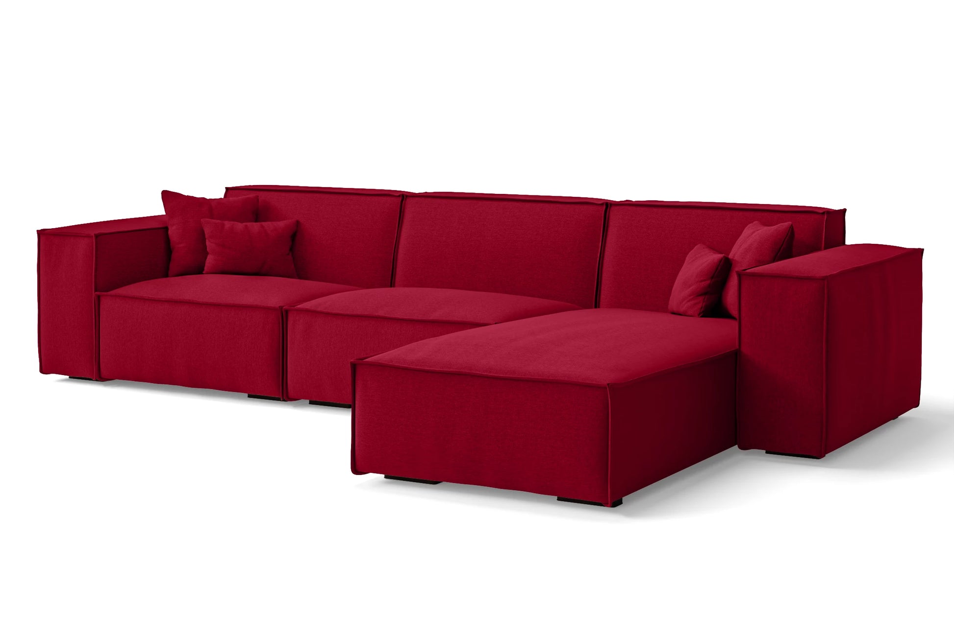 Naples 3 Seater Right Hand Facing Chaise Lounge Corner Sofa Red Linen Fabric