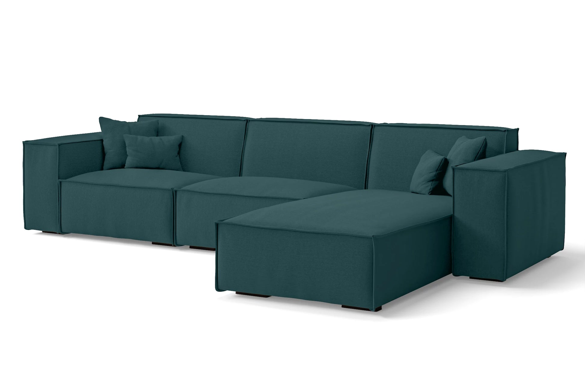 Naples 3 Seater Right Hand Facing Chaise Lounge Corner Sofa Teal Linen Fabric