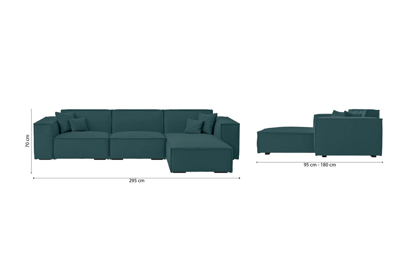 Naples 3 Seater Right Hand Facing Chaise Lounge Corner Sofa Teal Linen Fabric