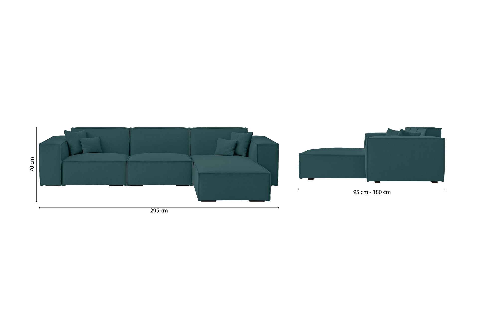 Naples 3 Seater Right Hand Facing Chaise Lounge Corner Sofa Teal Linen Fabric