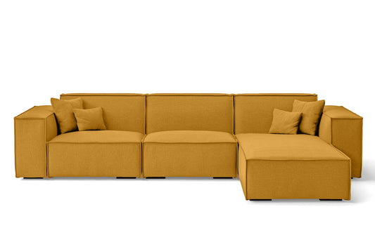 Naples 3 Seater Right Hand Facing Chaise Lounge Corner Sofa Yellow Linen Fabric