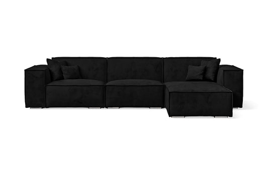 Naples 3 Seater Right Hand Facing Chaise Lounge Corner Sofa Black Velvet