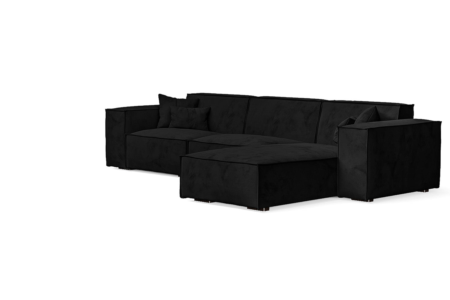 Naples 3 Seater Right Hand Facing Chaise Lounge Corner Sofa Black Velvet