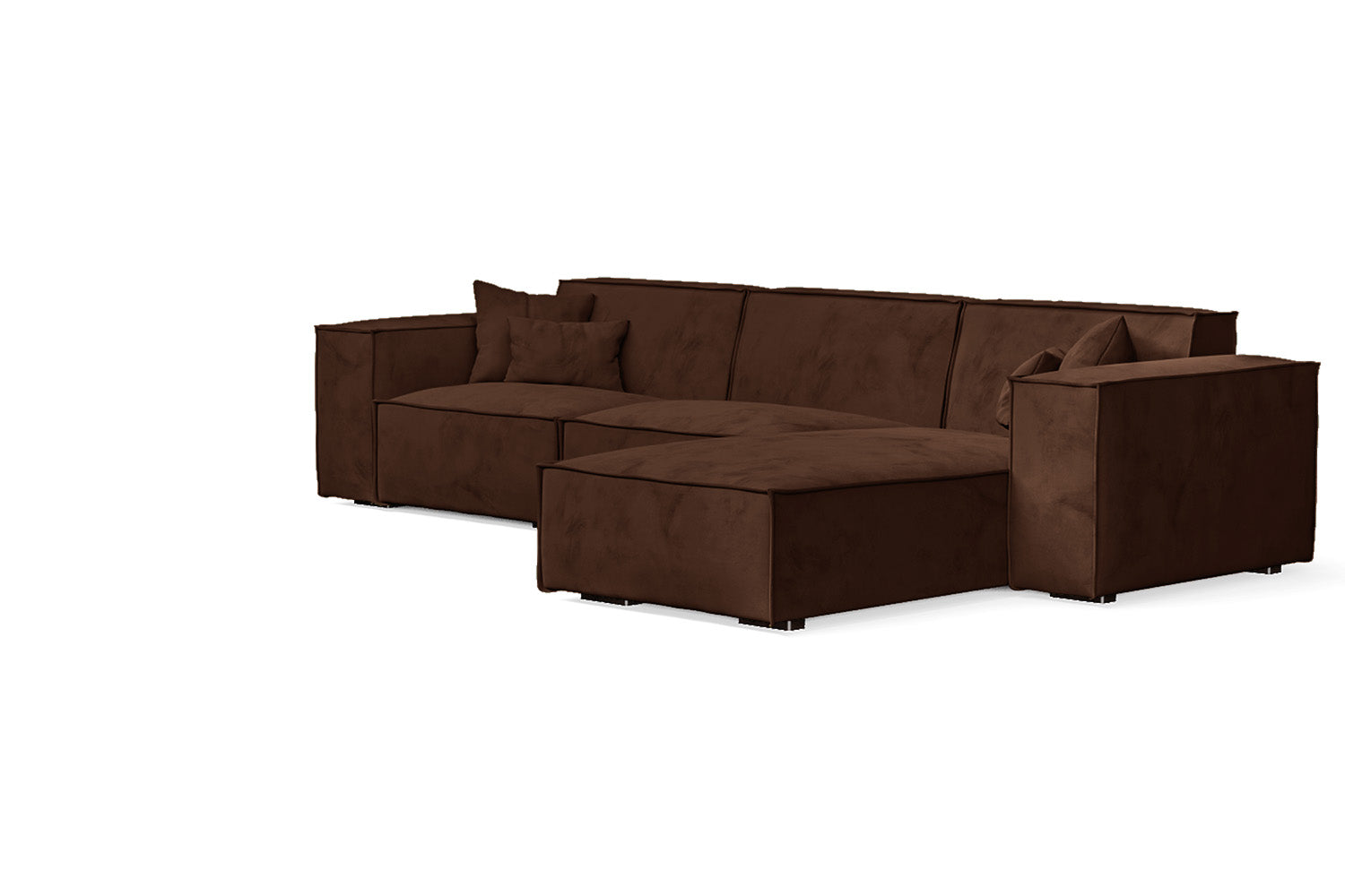 Naples 3 Seater Right Hand Facing Chaise Lounge Corner Sofa Coffee Brown Velvet