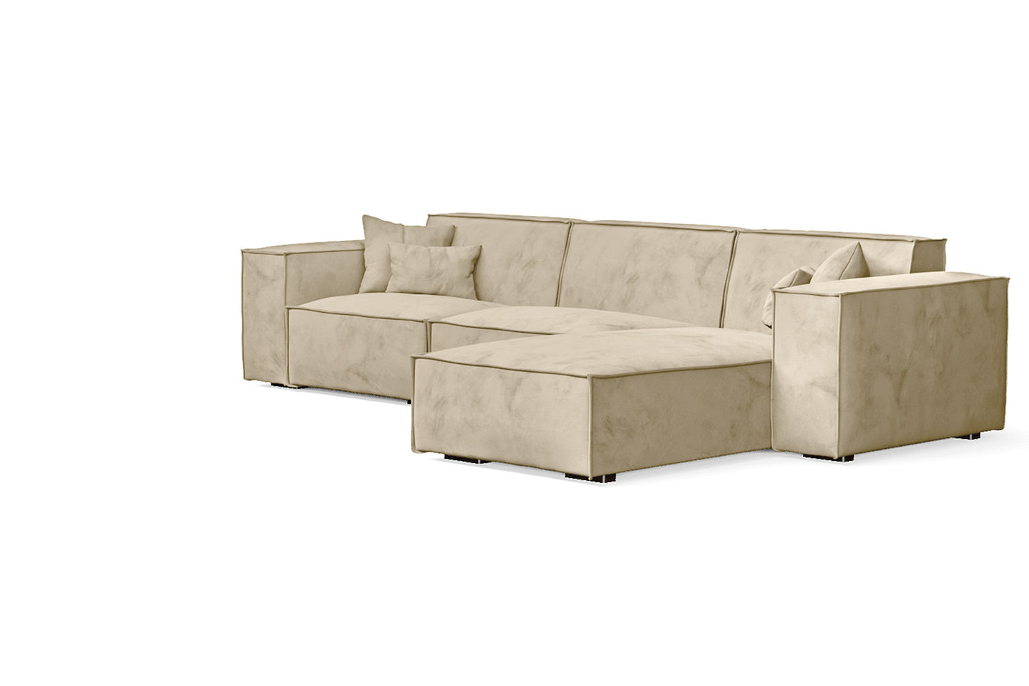 Naples 3 Seater Right Hand Facing Chaise Lounge Corner Sofa Cream Velvet