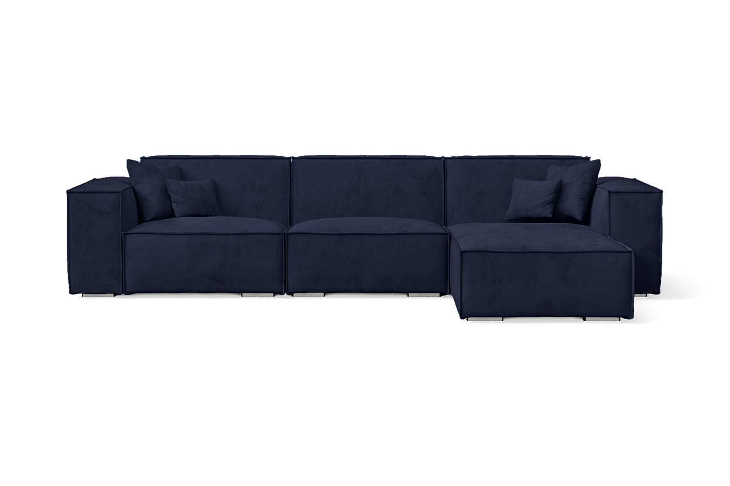 Naples 3 Seater Right Hand Facing Chaise Lounge Corner Sofa Dark Blue Velvet