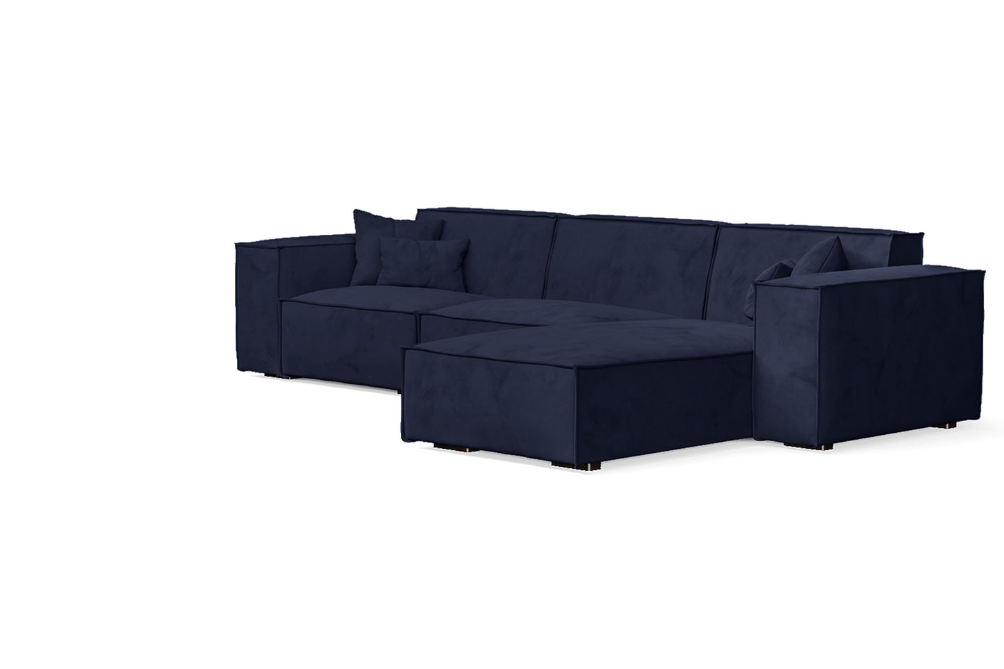 Naples 3 Seater Right Hand Facing Chaise Lounge Corner Sofa Dark Blue Velvet