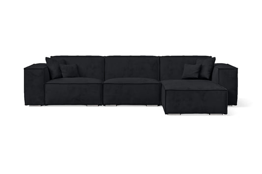 Naples 3 Seater Right Hand Facing Chaise Lounge Corner Sofa Dark Grey Velvet