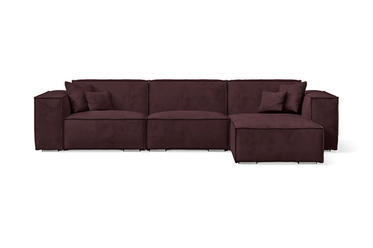 Naples 3 Seater Right Hand Facing Chaise Lounge Corner Sofa Grape Velvet