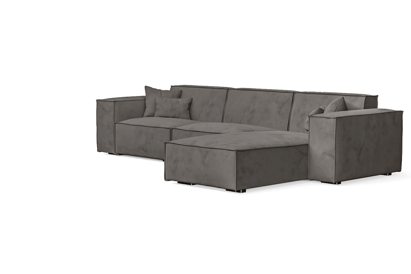 Naples 3 Seater Right Hand Facing Chaise Lounge Corner Sofa Grey Velvet