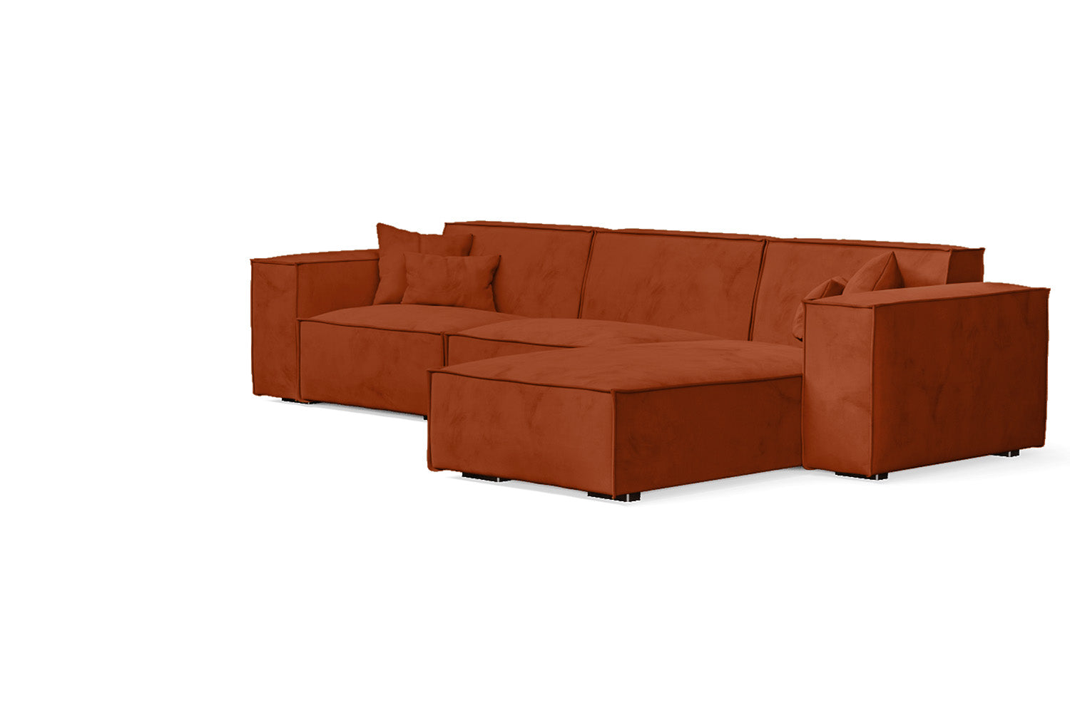 Naples 3 Seater Right Hand Facing Chaise Lounge Corner Sofa Orange Velvet