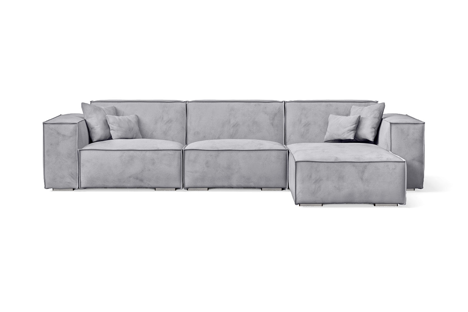 Naples 3 Seater Right Hand Facing Chaise Lounge Corner Sofa Silver Velvet