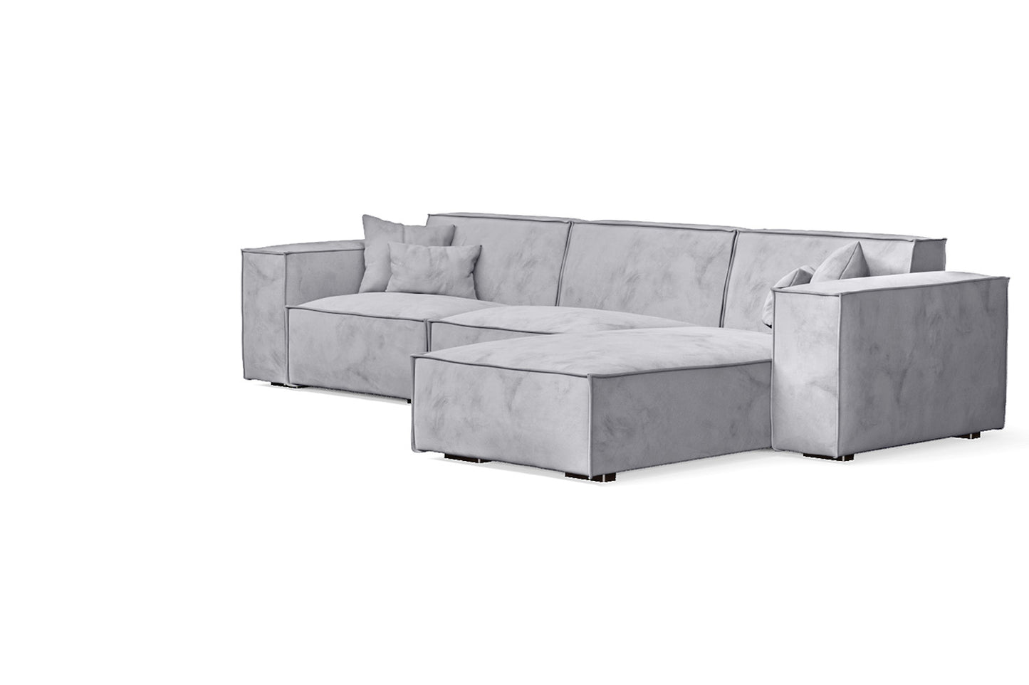 Naples 3 Seater Right Hand Facing Chaise Lounge Corner Sofa Silver Velvet