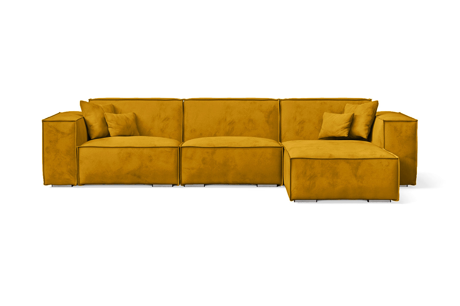 Naples 3 Seater Right Hand Facing Chaise Lounge Corner Sofa Yellow Velvet