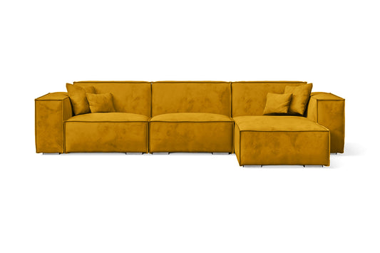 Naples 3 Seater Right Hand Facing Chaise Lounge Corner Sofa Yellow Velvet