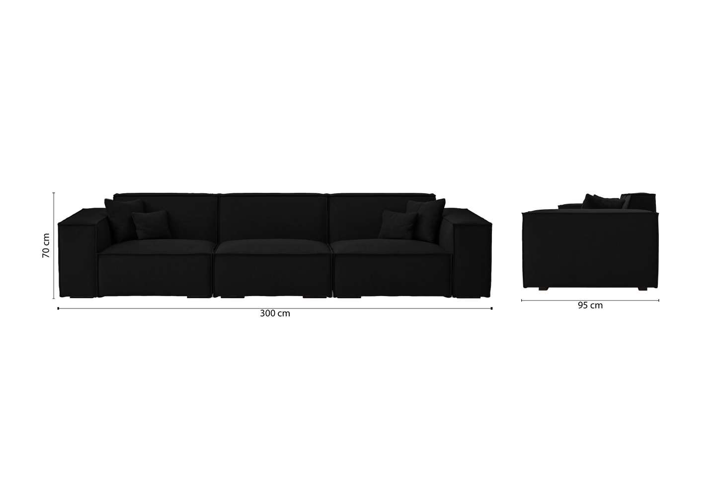 Naples 4 Seater Sofa Black Linen Fabric