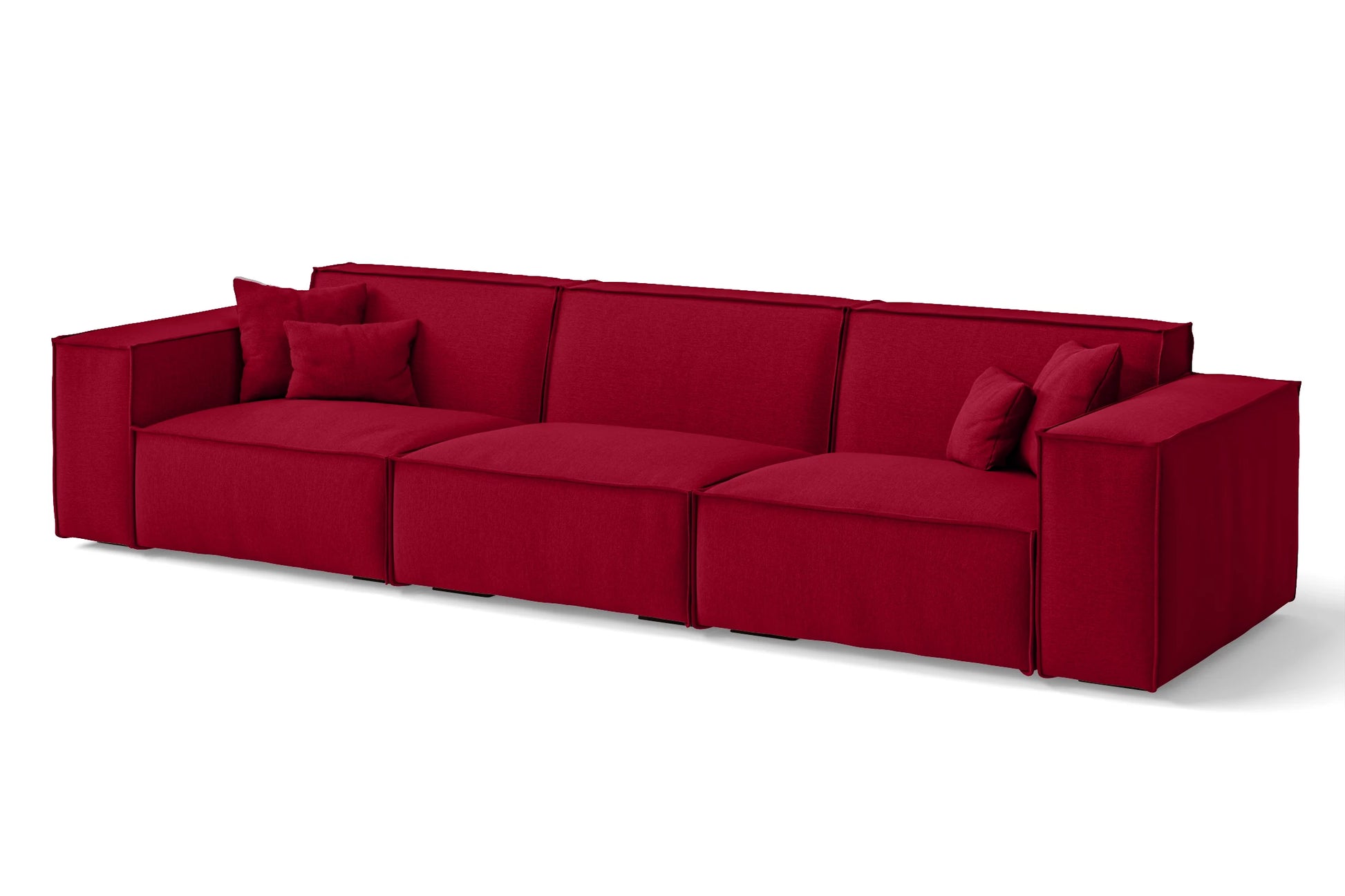 Naples 4 Seater Sofa Red Linen Fabric