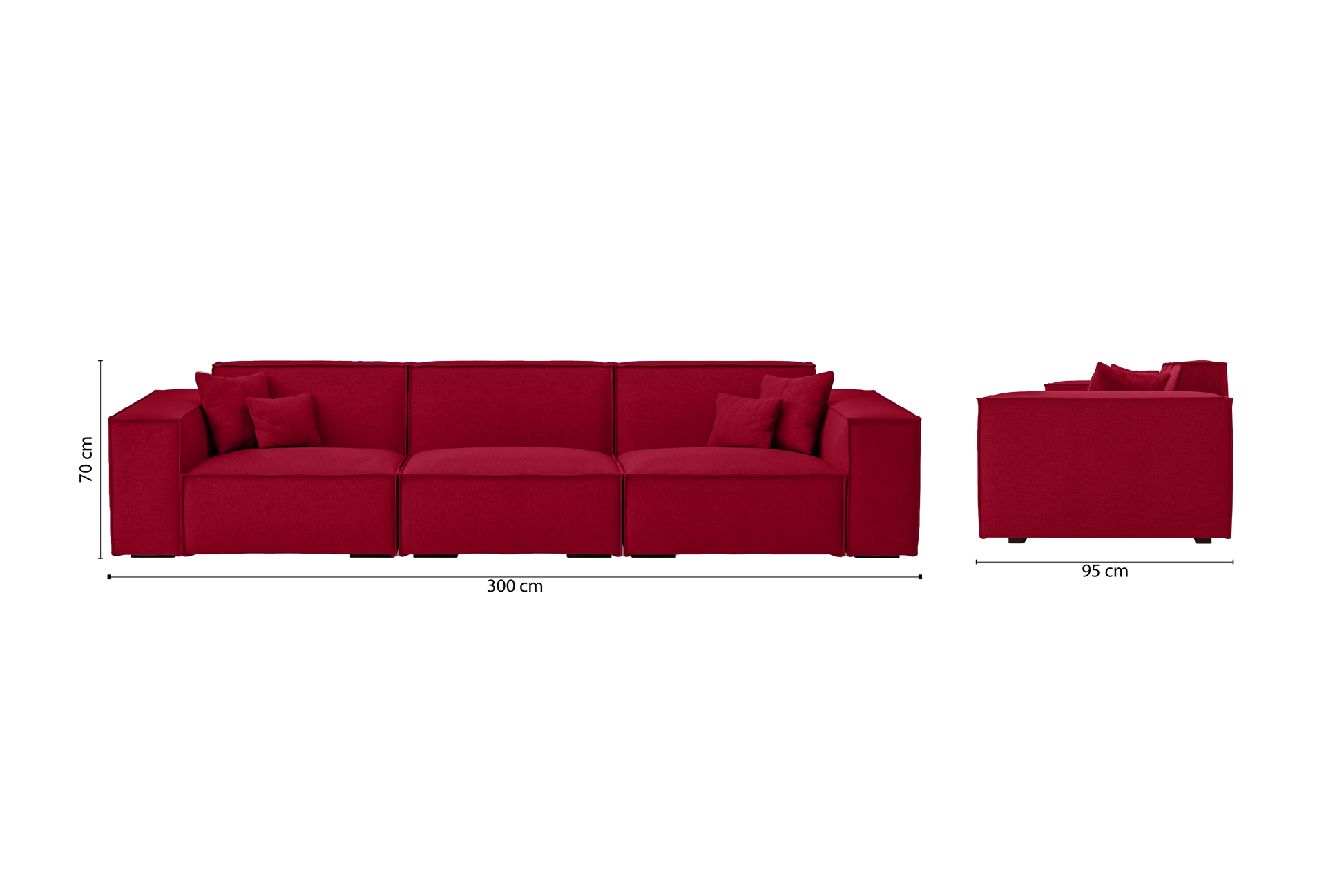 Naples 4 Seater Sofa Red Linen Fabric