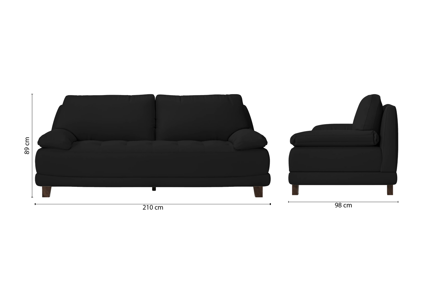 Novara 3 Seater Sofa Black Leather