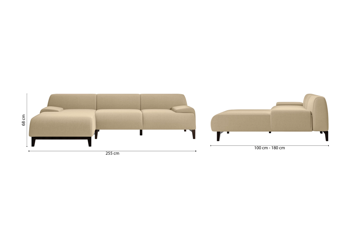 Pavia 3 Seater Left Hand Facing Chaise Lounge Corner Sofa Beige Linen Fabric