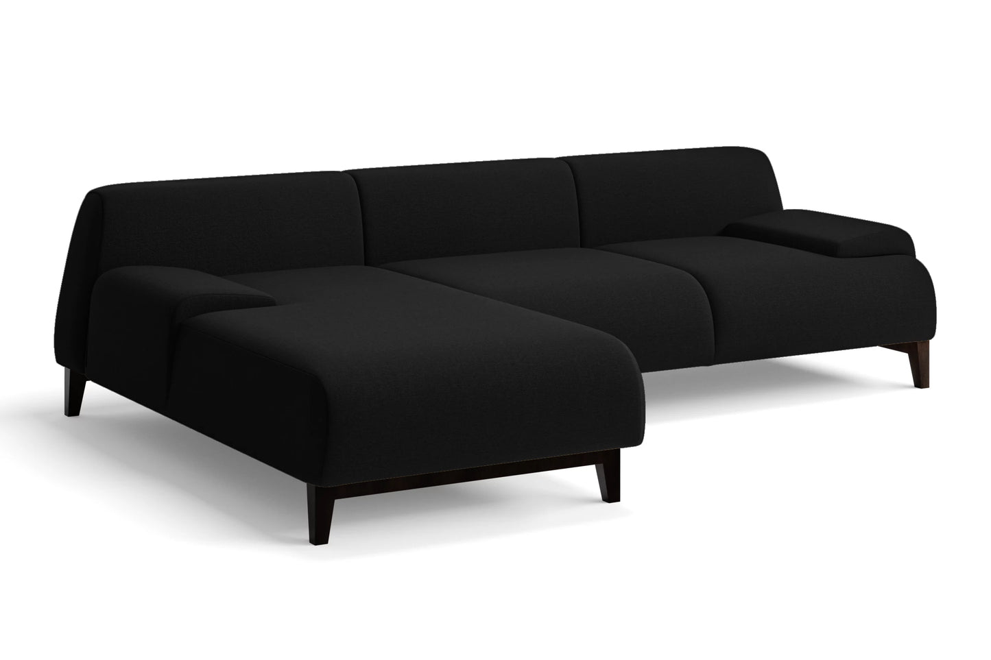 Pavia 3 Seater Left Hand Facing Chaise Lounge Corner Sofa Black Linen Fabric