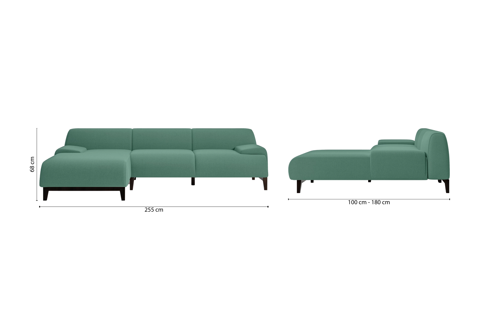 Pavia 3 Seater Left Hand Facing Chaise Lounge Corner Sofa Mint Green Linen Fabric