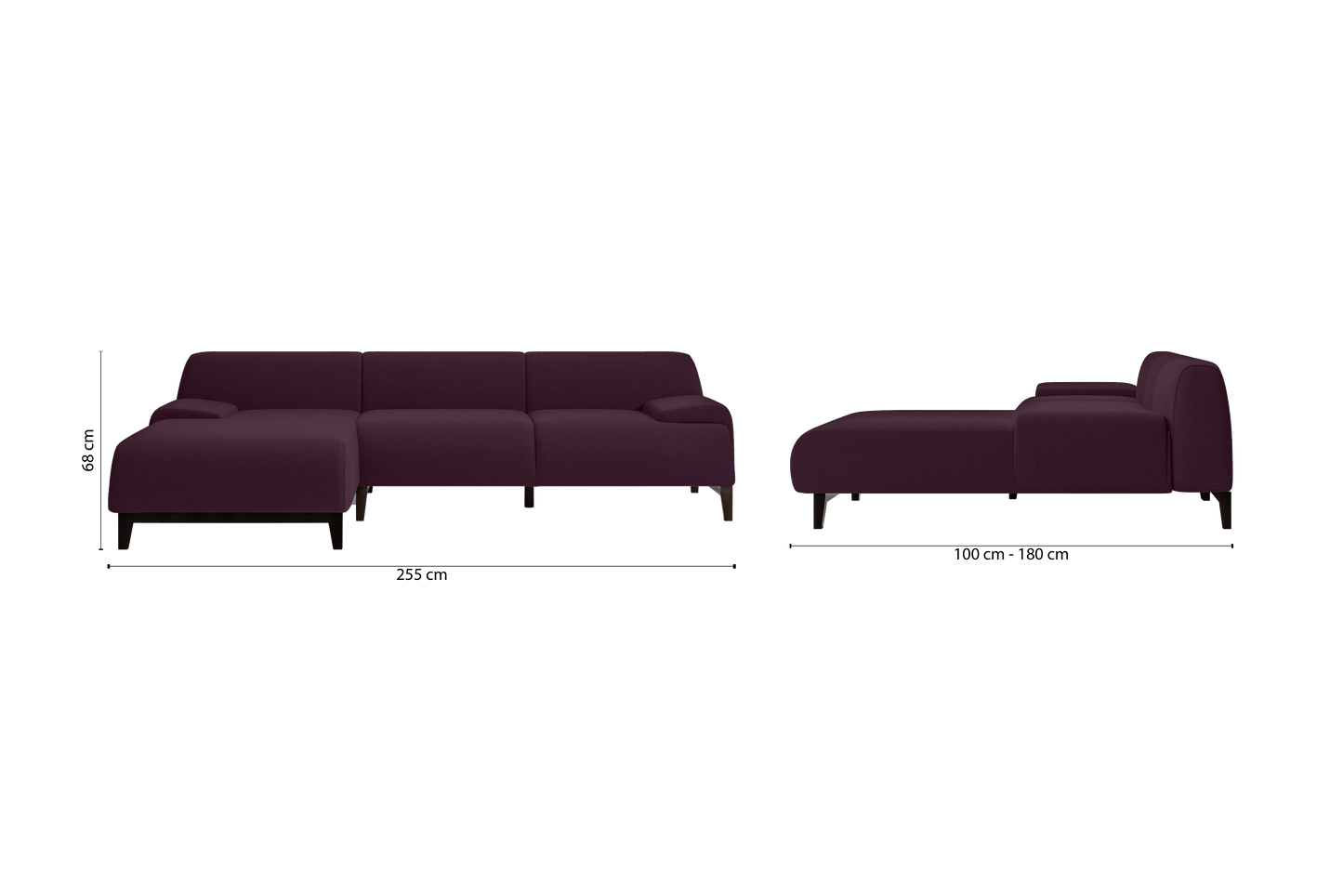 Pavia 3 Seater Left Hand Facing Chaise Lounge Corner Sofa Purple Linen Fabric