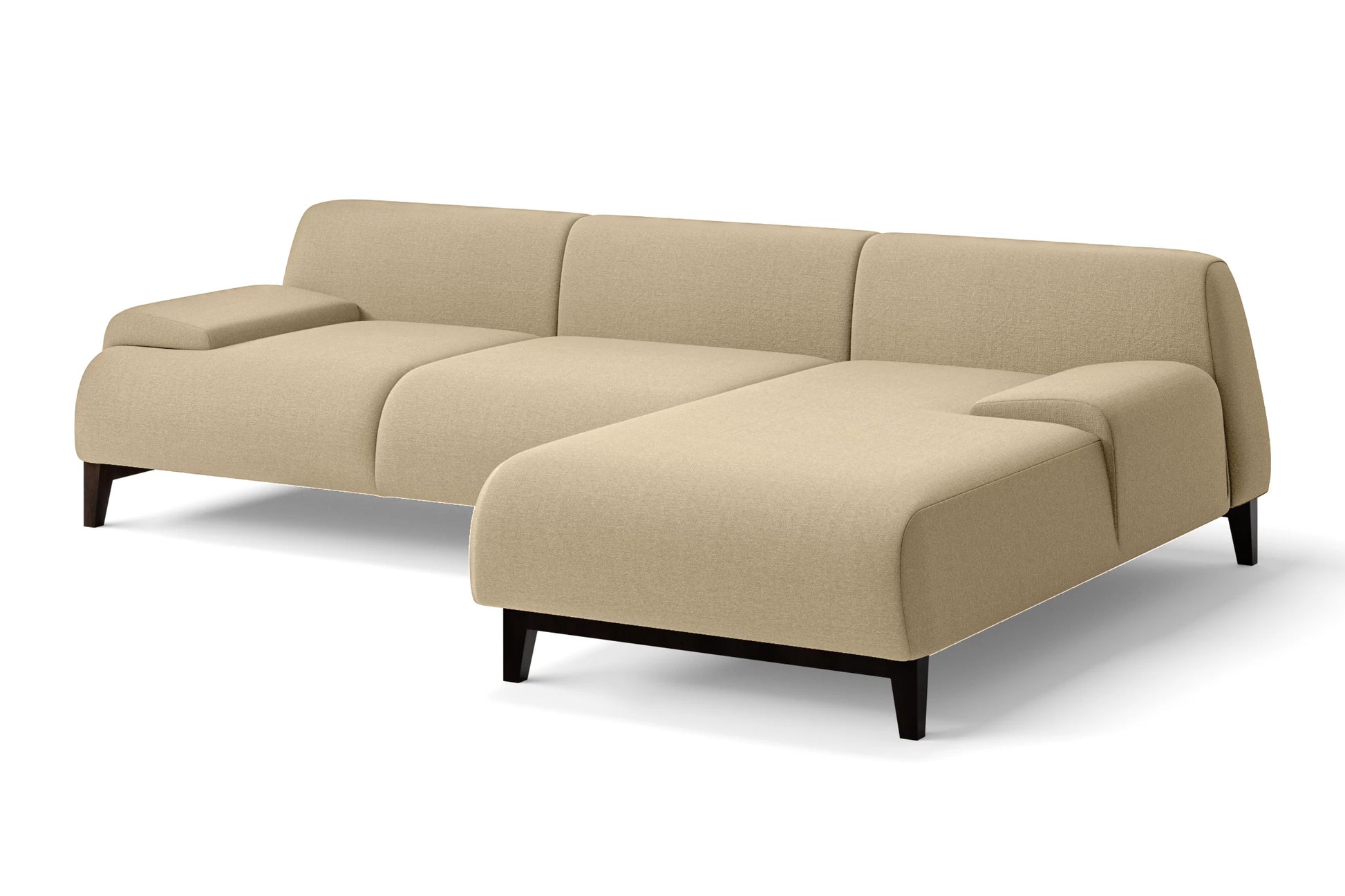 Pavia 3 Seater Right Hand Facing Chaise Lounge Corner Sofa Beige Linen Fabric