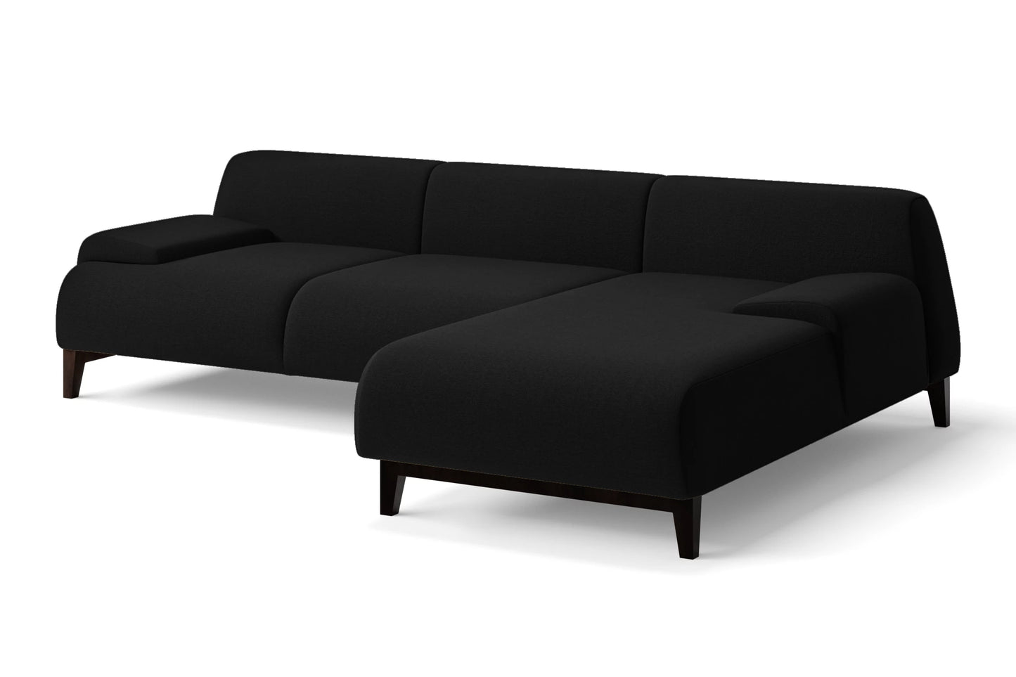 Pavia 3 Seater Right Hand Facing Chaise Lounge Corner Sofa Black Linen Fabric