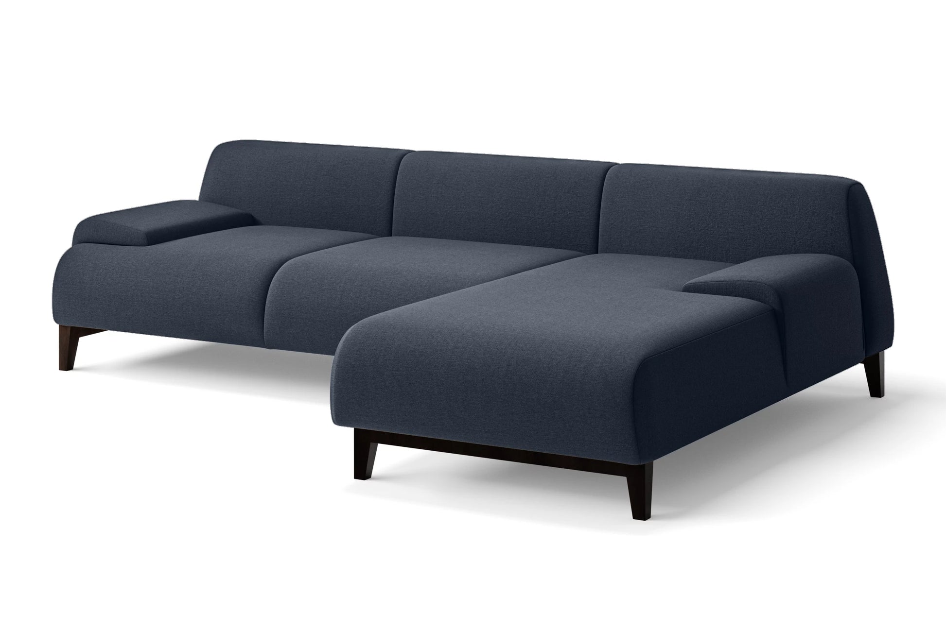 Pavia 3 Seater Right Hand Facing Chaise Lounge Corner Sofa Dark Blue Linen Fabric