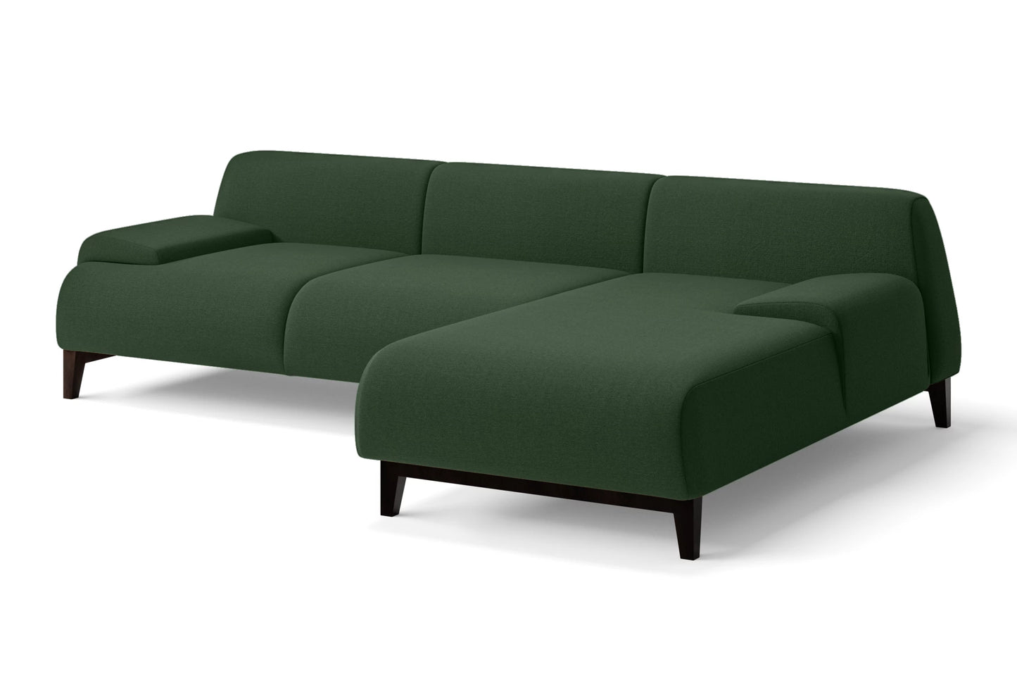 Pavia 3 Seater Right Hand Facing Chaise Lounge Corner Sofa Forest Green Linen Fabric