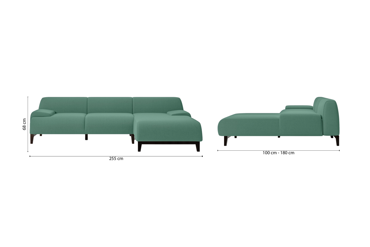 Pavia 3 Seater Right Hand Facing Chaise Lounge Corner Sofa Mint Green Linen Fabric