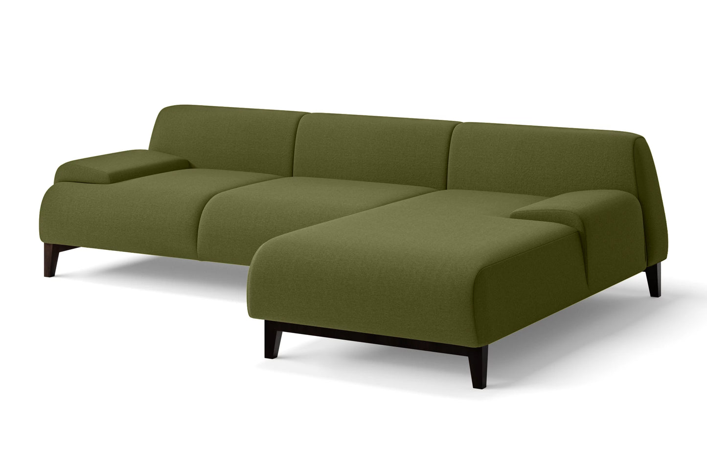 Pavia 3 Seater Right Hand Facing Chaise Lounge Corner Sofa Olive Linen Fabric