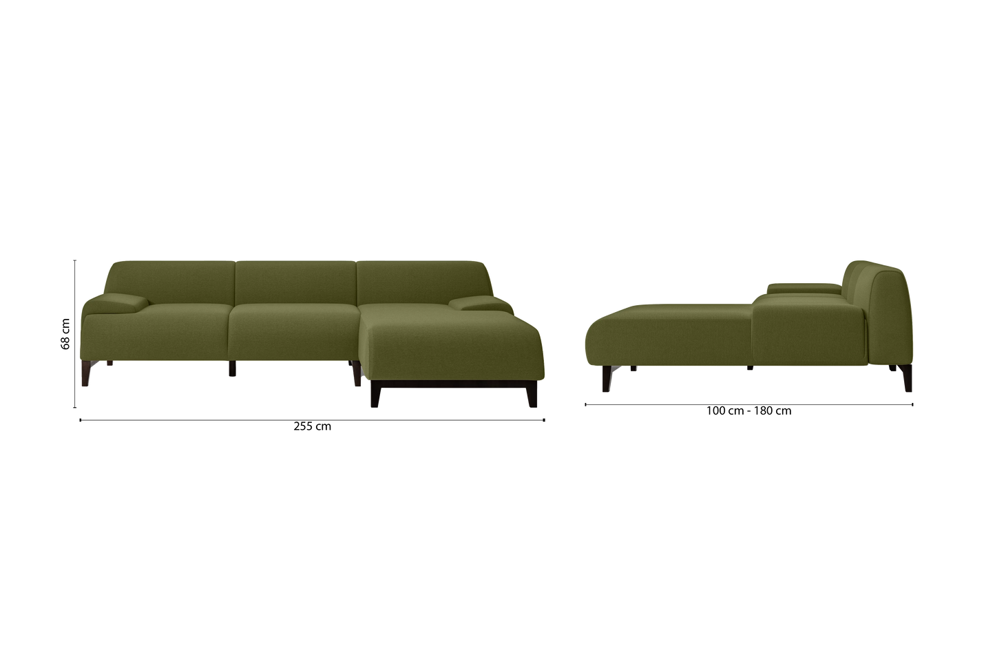 Pavia 3 Seater Right Hand Facing Chaise Lounge Corner Sofa Olive Linen Fabric