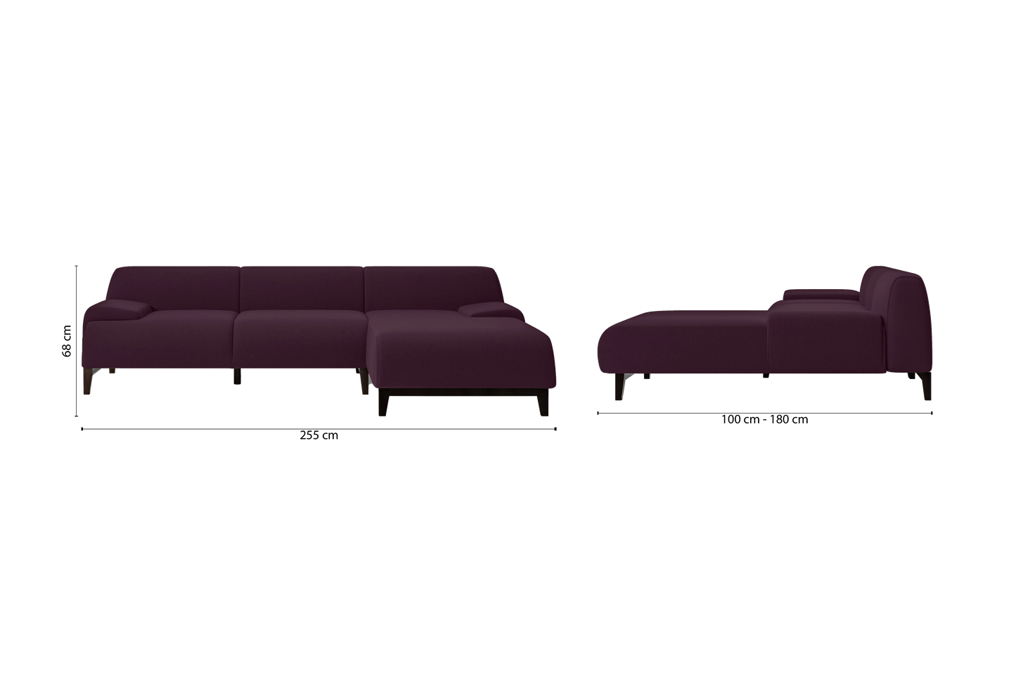 Pavia 3 Seater Right Hand Facing Chaise Lounge Corner Sofa Purple Linen Fabric