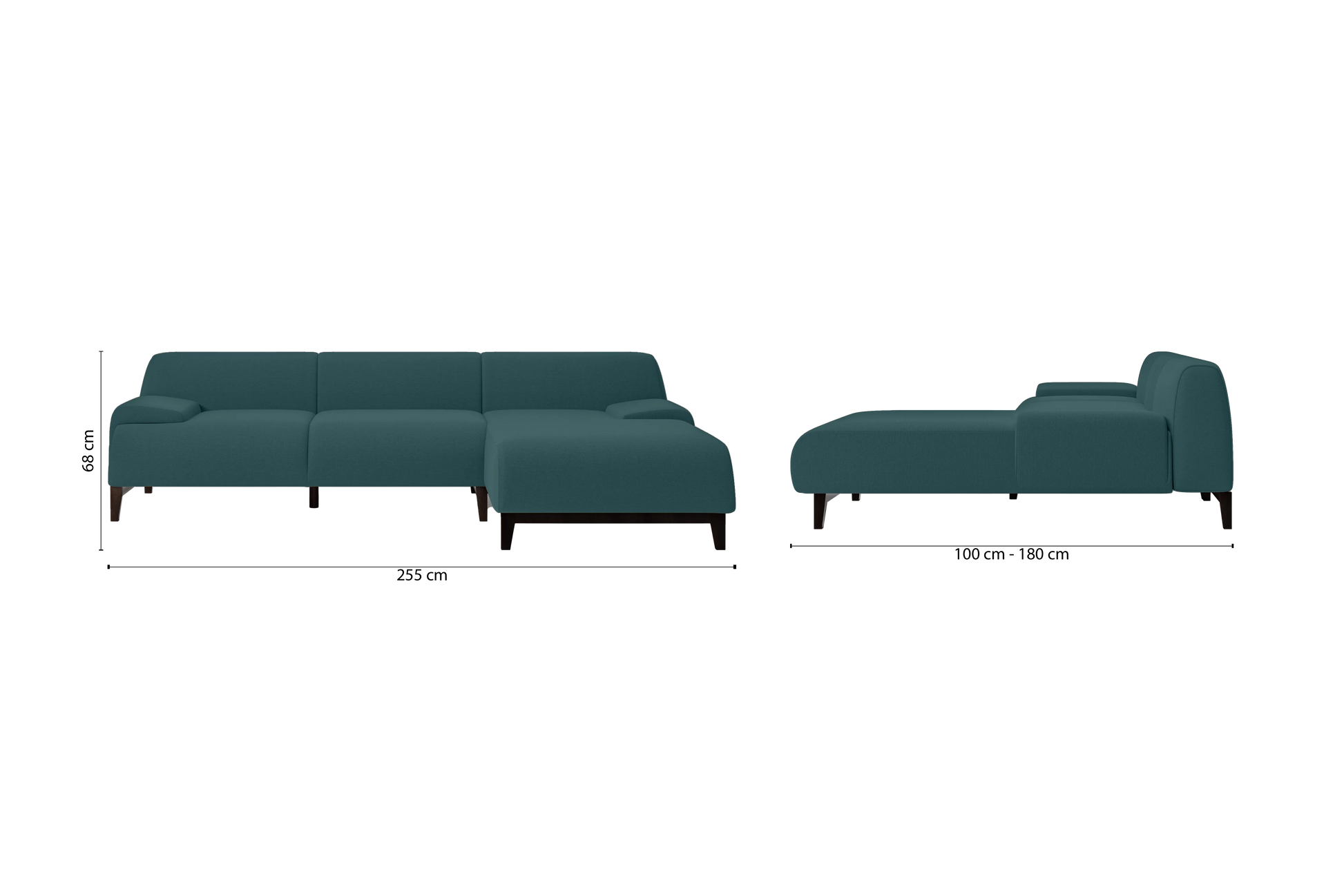 Pavia 3 Seater Right Hand Facing Chaise Lounge Corner Sofa Teal Linen Fabric