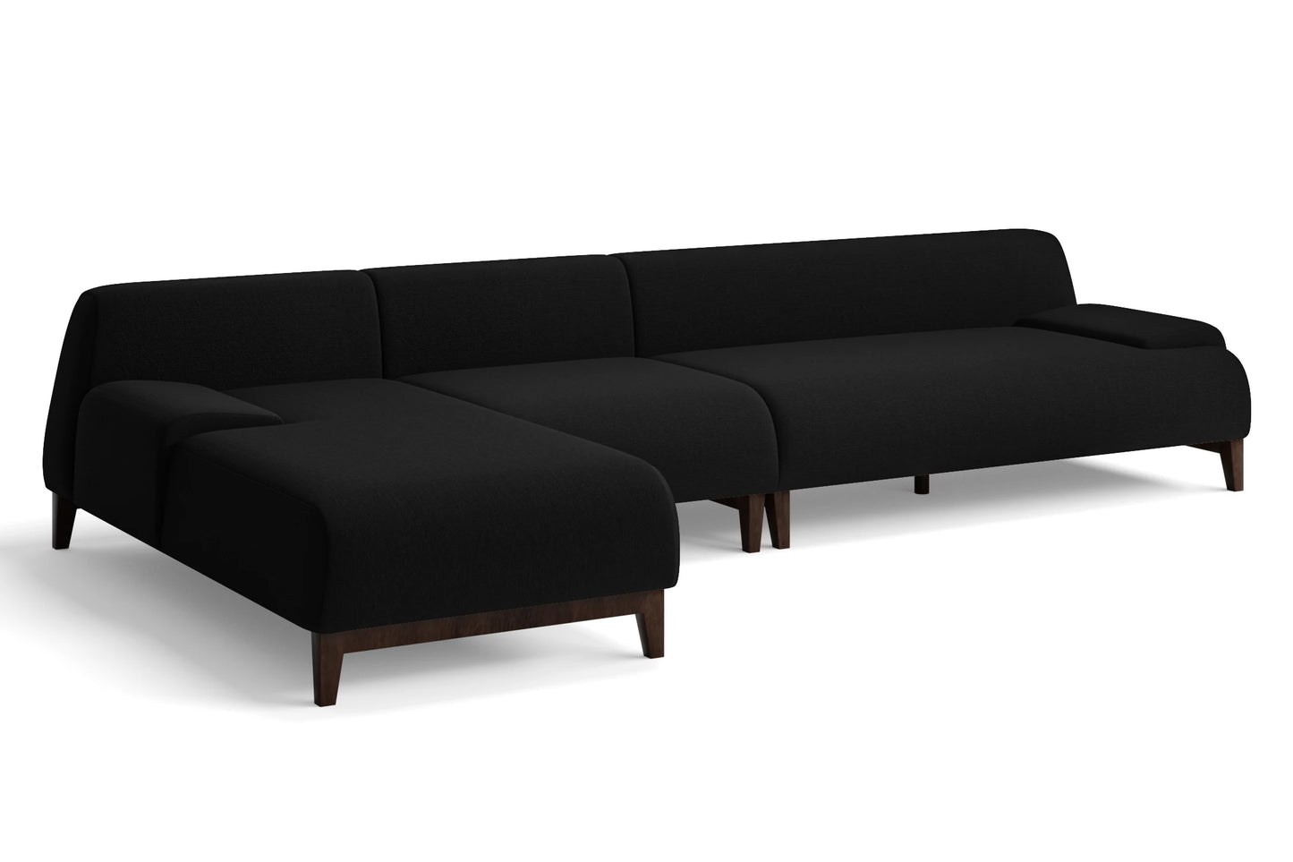 Pavia 4 Seater Left Hand Facing Chaise Lounge Corner Sofa Black Linen Fabric